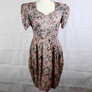 Vintage 80s Animal Print Puff Sleeve Bubble Dress